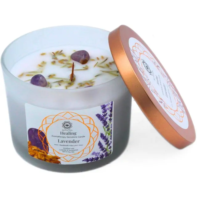 Green Tree Edelsteenkaars - Aromatherapie - Geurkaars - Healing - Lavender - met edelstenen - 256g Amethist