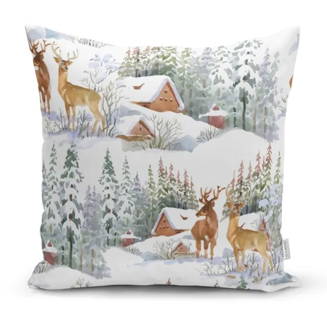 De Groen Home Sierkussen Velvet - 45x45 cm - Kerst Berghuisje - Inclusief binnekussen Wit