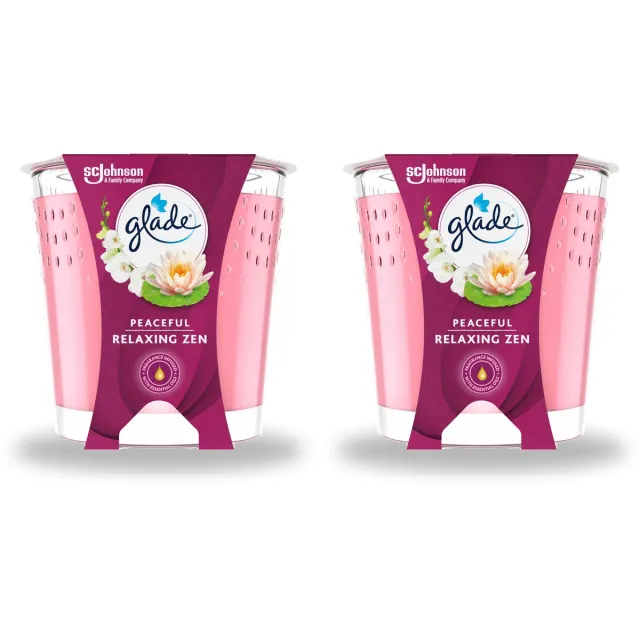 Glade 2 x Glade - Geurkaars Relaxing Zen - 100% Raapzaadwas - 112 g - Voordeelverpakking - 2 stuks lichtblauw