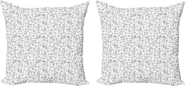 ABAKUHAUS Decoratieve kussenhoes met engelmotief, 2 stuks, Doodle Christmas Rudolph, 40x40 cm, wit/grijs