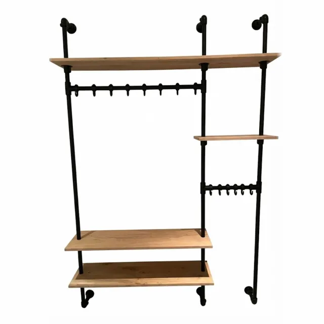 Design85 Industriële wandkapstok 140 cm – eikenhout met zwart staal – Design85 “Stralend” zwart en naturel
