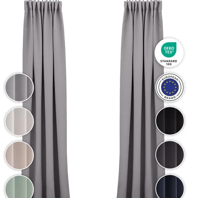 Blumtal Verduisteringsgordijn - Verduisterend Gordijn - Wasbaar - 140 x 145 cm - Grijs - Geplooid - Set van 2
