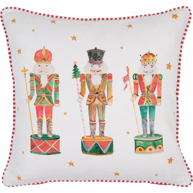 Clayre & Eef Sierkussen 40x40 cm Wit Rood Katoen Vierkant Notenkrakers Sierkussenhoes