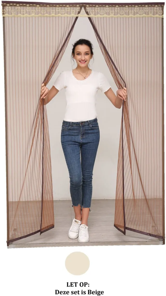 Qwality Deurgordijn – Magnetisch te Bevestigen Vliegengordijn – Deurhor Magnetische Sluiting - 160 x 240 cm - Zelf Hor Maken Deuren – Deur Gordijn - Magnetische Hor Voor Deuren - Beige/Geel - Qwality® Deurhor - Beige Geel