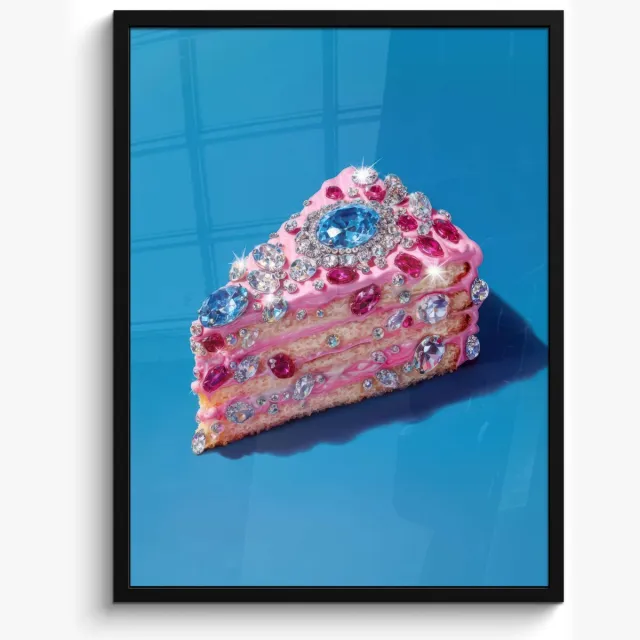 FrameYourWall Poster in lijst - Fotolijst 50x70 cm - Posters - Taart - Edelstenen - Glitters - Roze - Posterlijst zwart - Decoratie - Wanddecoratie woonkamer - Muurdecoratie slaapkamer