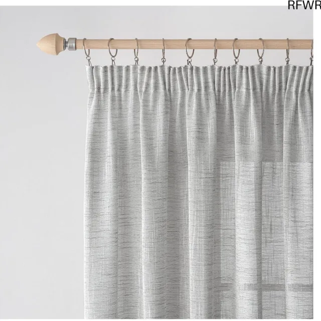 RFWR Transparante linnen gordijnen met plooiband - set van 2, 140 x 215 cm, elegant voor woonkamer en slaapkamer Wit Grijs