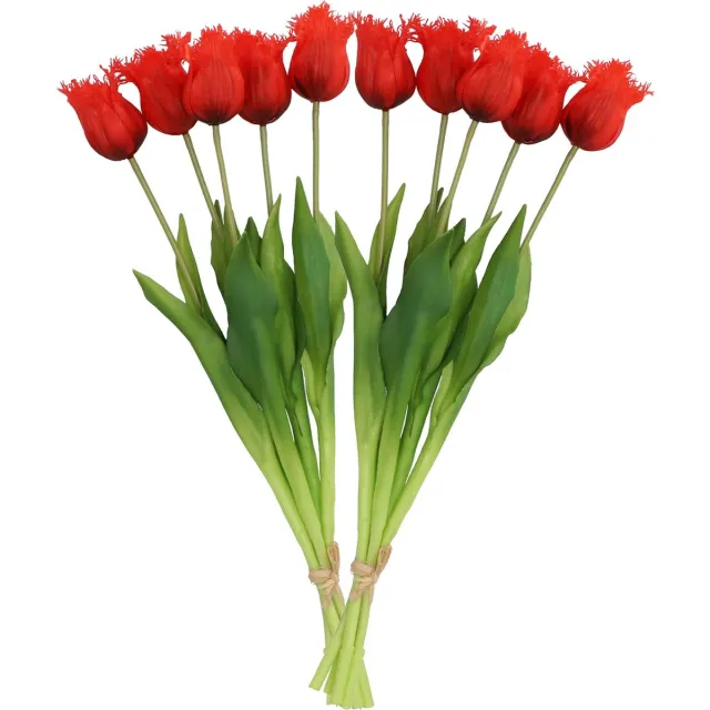 DK design Kunst tulpen boeket - 10x stuks - rood - real touch - 46 cm - levensechte kunstbloemen