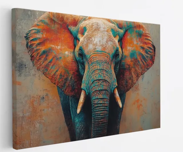 Saammp Canvas Schilderij - Abstract - Olifant - Dieren - 150x100 - Foto op canvas - Wanddecoratie - muurdecoratie Woonkamer - Slaapkamer decoratie - Canvas Print Multicolor