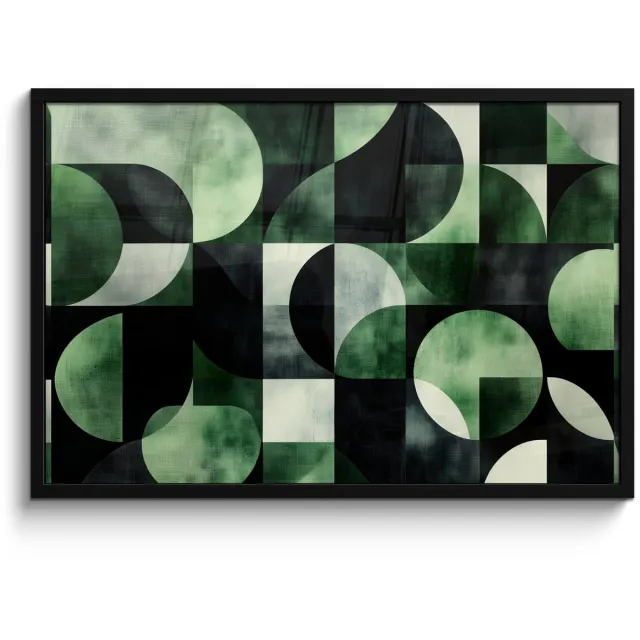 FrameYourWall Poster in lijst - Fotolijst 90x60 cm - Posters - Abstract - Groen - Vormen - Posterlijst zwart - Decoratie - Wanddecoratie woonkamer - Muurdecoratie slaapkamer Abstract - Vormen