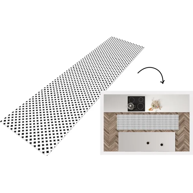 KitchenYeah Keukenloper - Loper keuken - Design - Lijn - Patroon - Zwart - Wit - Keukenloper vinyl