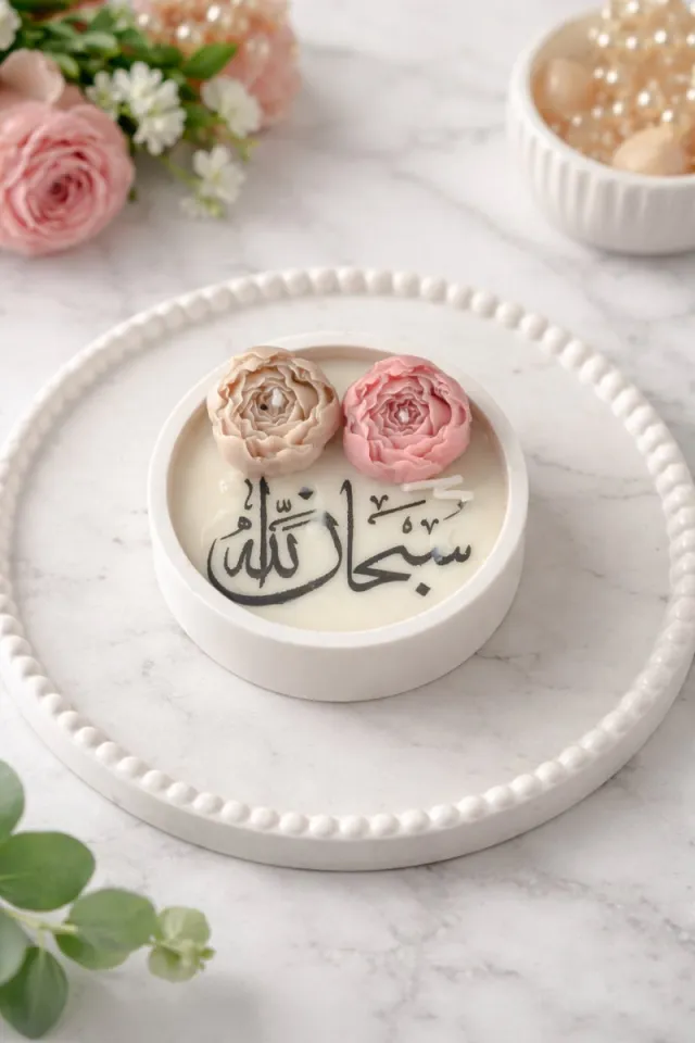 Lumen and Lux Candles Handgemaakte Geurkaars met Arabische Calligrafie - "SubhanAllah" - Moederdag ivoor