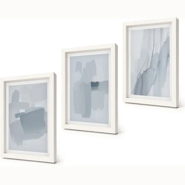 Coloray 3-Delige Schilderij Set - Abstracte composities in aquarelstijl - 20x30 - Stijlvolle Muurdecoratie - Slaapkamer - Decoratieve Schilderijen Witte lijst