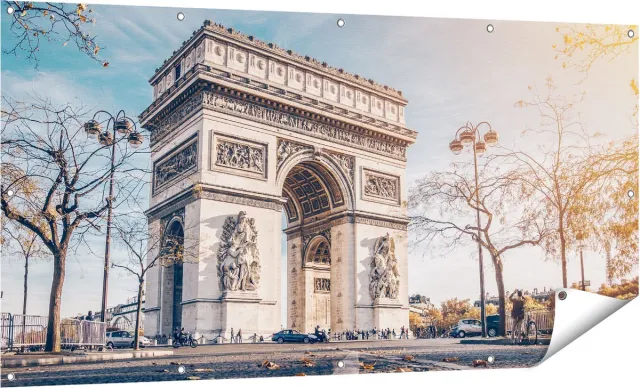 Gards Tuinposter Arc de Triomphe in Parijs tijdens de Herfst - 160x80 cm - Tuindoek - Tuindecoratie - Wanddecoratie buiten - Tuinschilderij Multikleur