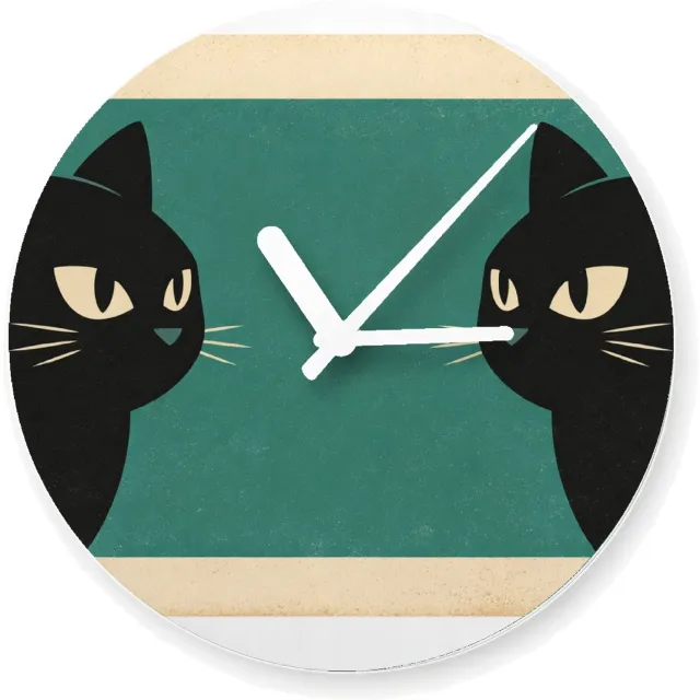 Mr Cadeautjes Glazen klok Ø 20 - design Een minimalistische dierencompositie met twee opvallende oge | cadeau Wit