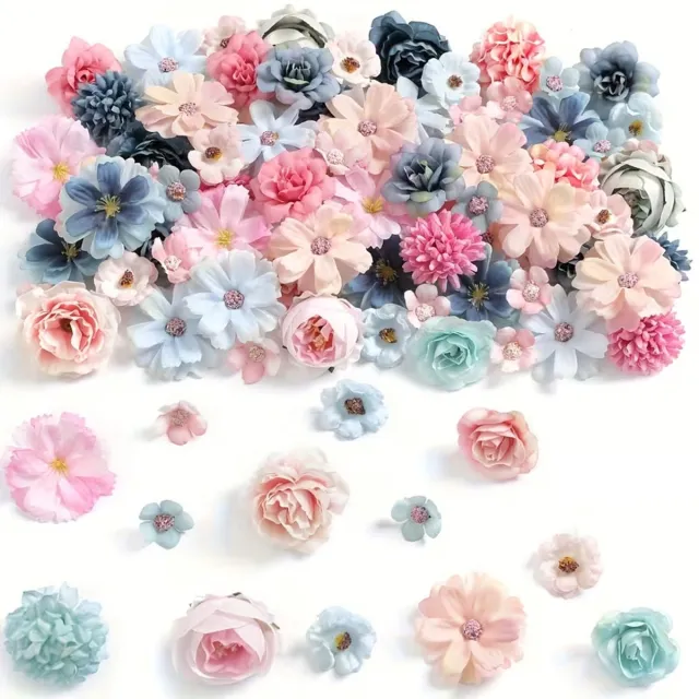 Kasey Grote Kunstbloemen Mix 2-8 cm - 50 Stuks - Pastel Roze & Blauw - Kasey