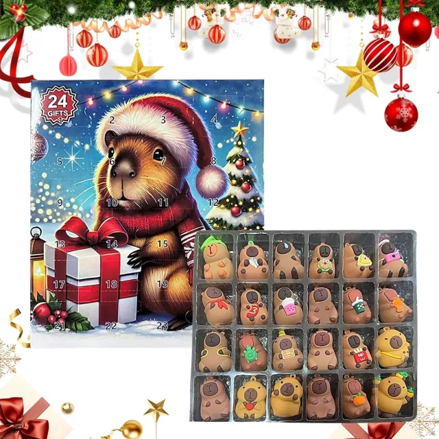 ZVD Adventskalender - Capybara-adventskalender 2026 – Aftelkalender voor Kerstmis (24 dagen) – Met schattige 3D-capybara's – Adventskalender met capybara-figuurtjes – Aftellen naar Kerstmis met 3D-capybara-ornamenten – Leuk kerstcadeau-idee