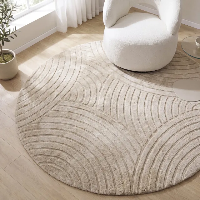 LABEL51 Nilo Vloerkleden - Creme - Polyester - 200x200 cm - Rond
