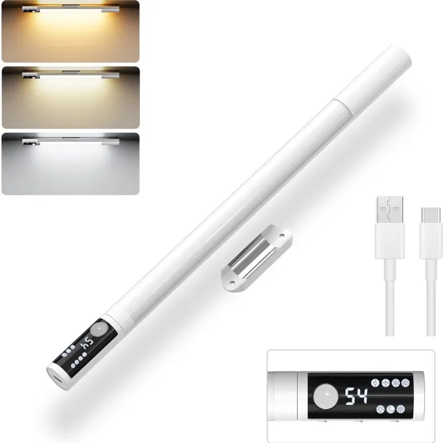 Rayofi Kastverlichting - Verlichting met bewegingssensor - Met digitaal display - Draadloze kastverlichting - USB oplaadbare LED-lampen - Draadloze LED-lampen - Inbouwkasten - Kasten - Oplaadbare LED-strips - Gangpaden - Trappen (wit) zilver
