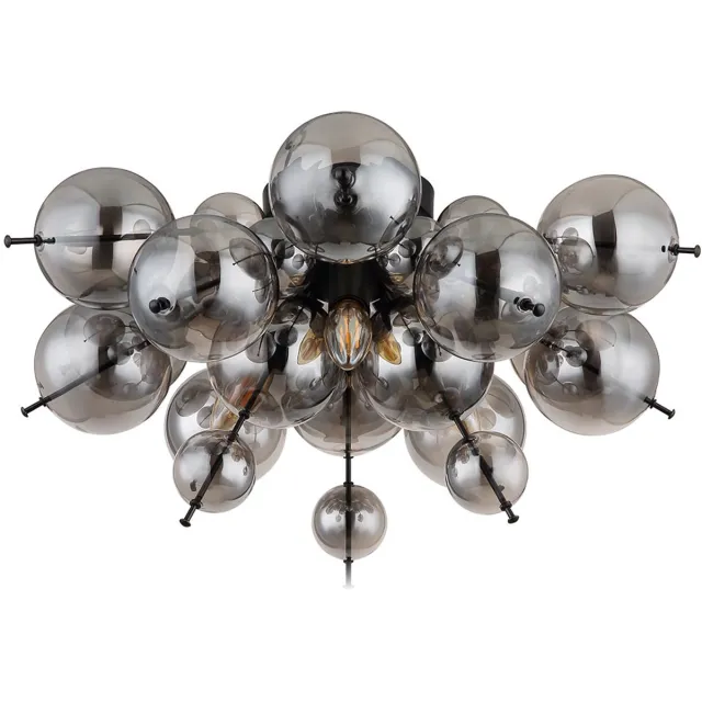 Globo Plafondlamp 3 vlammen woonkamer glazen bol gerookt zwart, metaal glas, 3x E14 stopcontacten, DxH 55x28 cm Grijs
