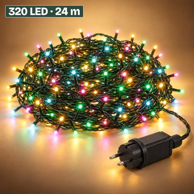 Levano Kerstboomverlichting 320 LED 24 m - Kerstverlichting voor Binnen en Buiten - Lichtsnoer Binnen - LED Verlichting - Kerstlampjes Gekleurd - Lichtslinger voor Buiten - Kerstverlichting met Timer - Kerstboom Lichtjes - Sfeerverlichting