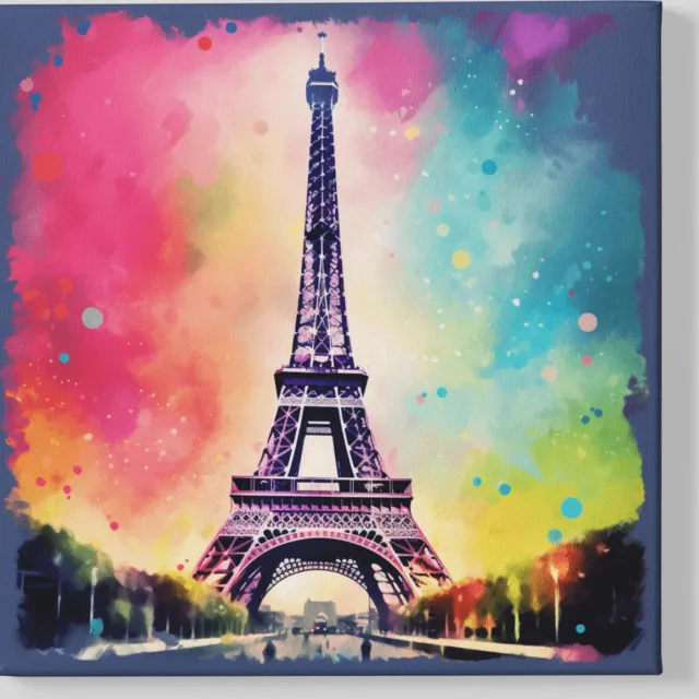 Trendex Global Canvas Schilderij - Parijs - Eiffeltoren - Abstract - 60x60x2 cm Kleurrijk