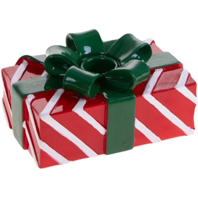 Bianchidino Kaarsenhouder Kerst Geschenkvorm – L 12,8 x B 8,7 x D 6,5 cm – Rood/wit met groene strik