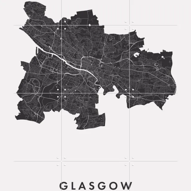IXXI Glasgow City Map, Kunst in Kaart - 60 x 80 cm - Grote wanddecoratie en posters - Grafisch Ontwerp, Abstract, Minimalisme, Line art, Woonkamer Zwart en wit