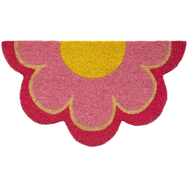 Famanu Buiten deurmat 'bloem' van kokos met antislip PVC-basis, originele vorm, handgeschilderd, afmetingen 70 cm x 40 cm, ideaal voor entree Wit