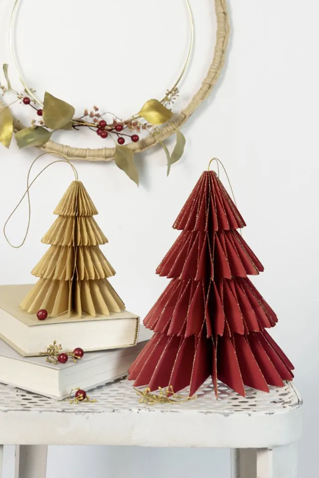 Folia Folie bijenwasdecoratiestuks Kerstboomvorm, set van 2, maten klein/middel beige