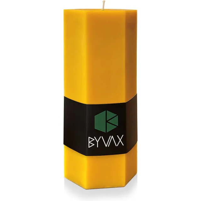 BYVAX Bijenwas Stompkaars HEKLA | 18cm Hoog | 100% Zuivere bijenwas kaars | Handgemaakt Geel