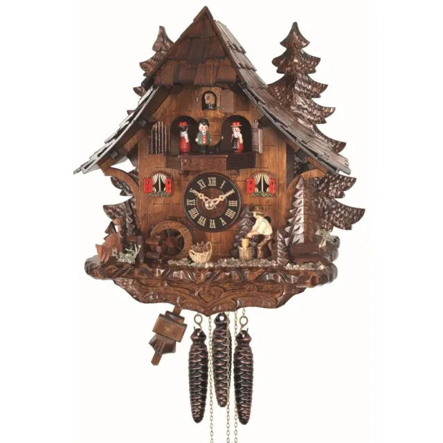 Engstler 473_QMT - Koekoeksklok - Kwarts - Notenhout - met muziek met dansend paar - 35 cm Bruin