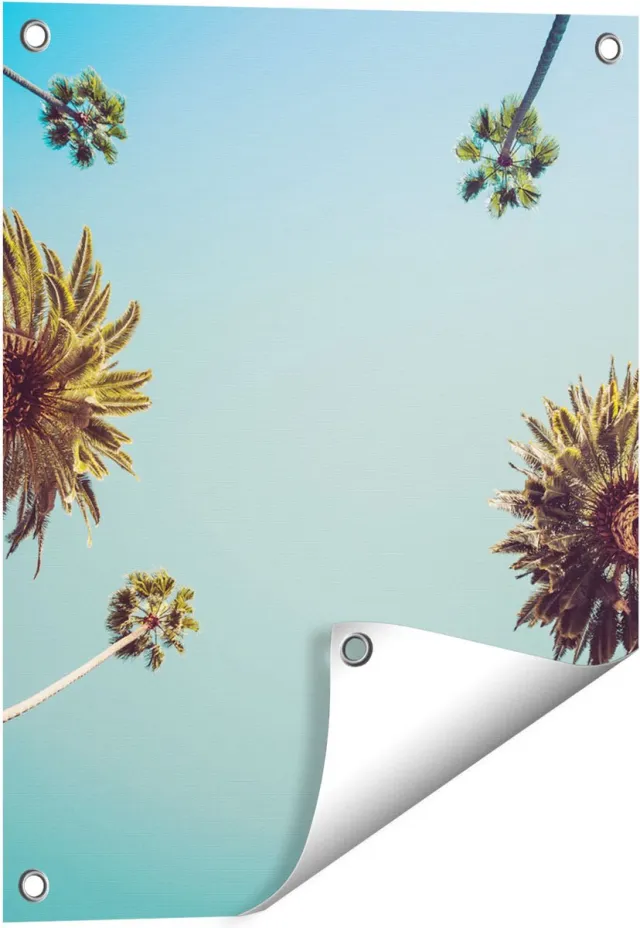 Gards Tuinposter Palmbomen met Bladeren in de Lucht - 40x50 cm - Tuindoek - Tuindecoratie - Wanddecoratie buiten - Tuinschilderij Multikleur