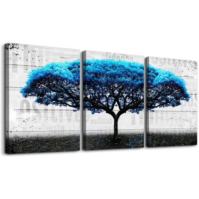 Ibenzoa Inspirerende Grote Boom Canvas Kunst voor Diverse Ruimtes, Motiverende Decoratie voor Thuis en Kantoor blauw