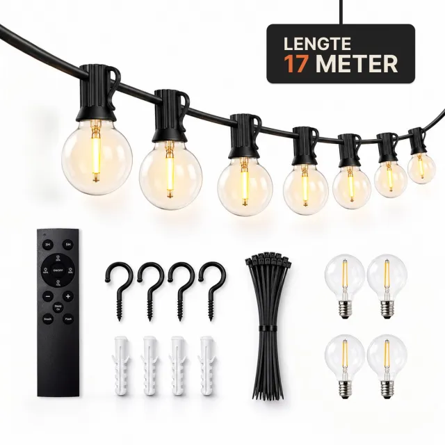 YØT Lichtsnoer Buiten - 32 LED lampjes - 17M Prikkabel - IP44 Lichtslinger Met Afstandsbediening - Buitenverlichting - Dimbaar - 2700K Warm Wit