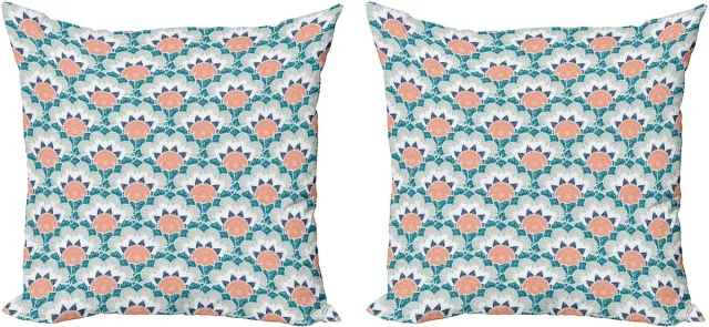 ABAKUHAUS Decoratieve kussenhoezen met bloemenprint, 2 stuks, Turks boho-patroon, 50x50 cm, gro oranje, wit