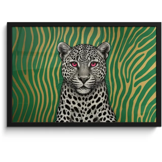 FrameYourWall Poster in lijst - Fotolijst 60x40 cm - Posters - Panter - Zebrapatroon - Groen - Posterlijst zwart - Decoratie - Wanddecoratie woonkamer - Muurdecoratie slaapkamer