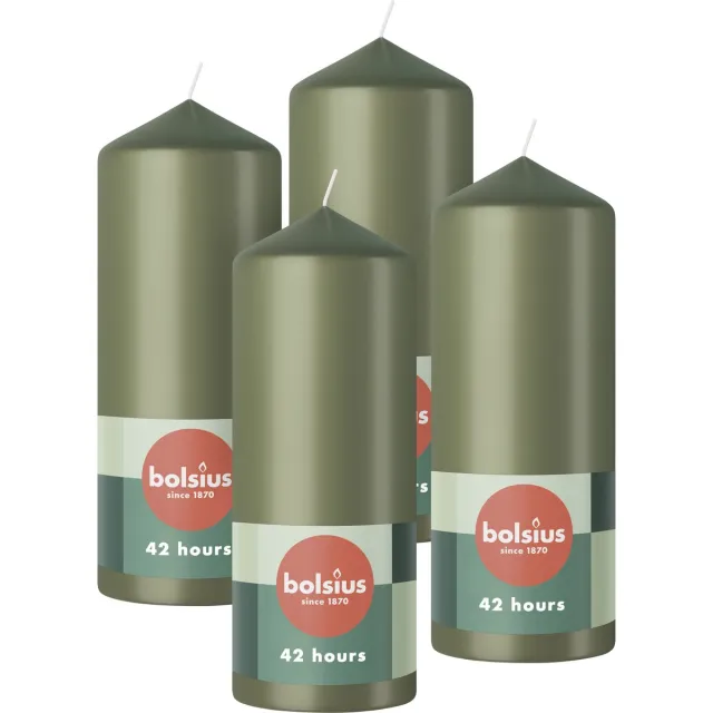 Bolsius Gladde Stompkaarsen - 15cm - 4 stuks - Olijfgroen Donker Groen