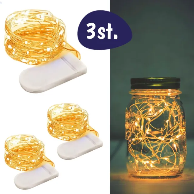 Happy Happenings Fairy Lights - 3 Stuks van 2m - Lichtjes Slinger - Warm Wit - Met Batterij - Kersverlichting op Batterij - Lichtsnoer - Lichtslinger - LED Lights - Draadverlichting - Bedroom Kamer Decoratie