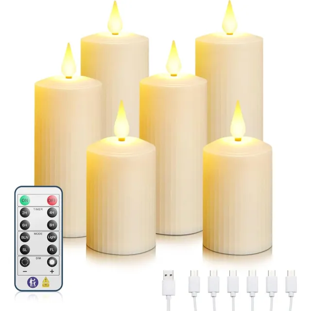 OEMG Set van 6 oplaadbare waterdichte LED-kaarsen - afstandsbediening en timer - vlamloos ontwerp - geschikt voor kerst en bruiloftdecoratie Veelkleurig