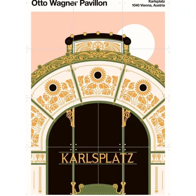 IXXI Karlsplatz, Florent Bodart - 60 x 80 cm - Grote wanddecoratie en posters - Art Nouveau, Grafisch Ontwerp, Illustraties, Klassiek, Kleurrijk Roze