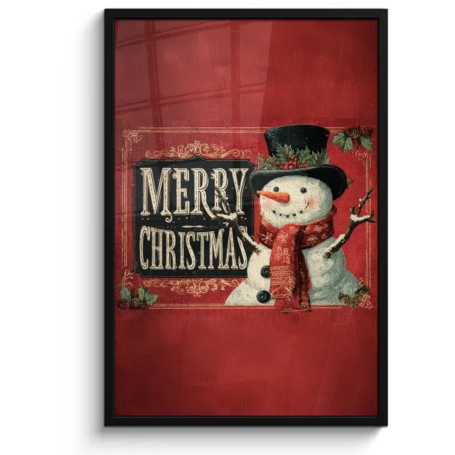 FrameYourWall Poster in lijst - Fotolijst 60x90 cm - Posters - Klassiek - Kerstgroet - Sneeuwpop - Rood - Posterlijst zwart - Decoratie - Wanddecoratie woonkamer - Muurdecoratie slaapkamer - Kerstversiering - Kerstdecoratie voor binnen - Kerstmis