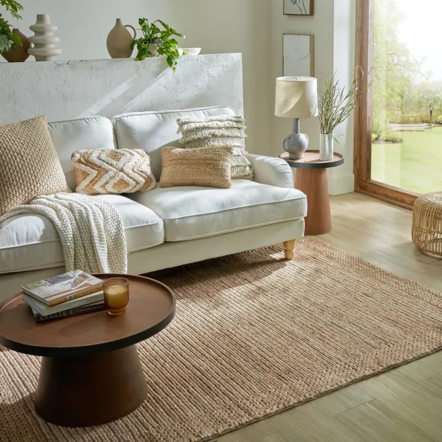 flycarpets Loper Laagpolig vloerkleed Drew Braid Kader - Handgeweven - Naturel