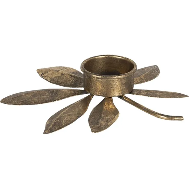 Clayre & Eef Kandelaar 16x15x2 cm Goudkleurig Ijzer Bladeren Kaarsenstandaard