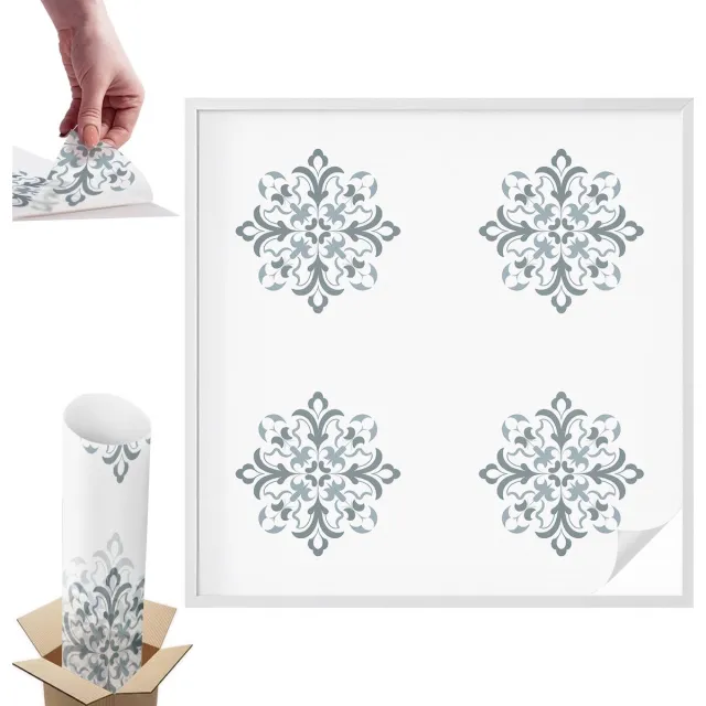 TULUP Raamfolie Anti inkijk - Klassiek ornament Anti inkijk Raamfolie - 100x100 cm - Wit Raamfolie Tegen inkijk - Zelfklevende Anti inkijk Folie Glas in Lood - Voor de slaapkamer, woonkamer en badkamer. - Zonwerende Raamfolie Glas in Lood Wit - Klassiek ornament