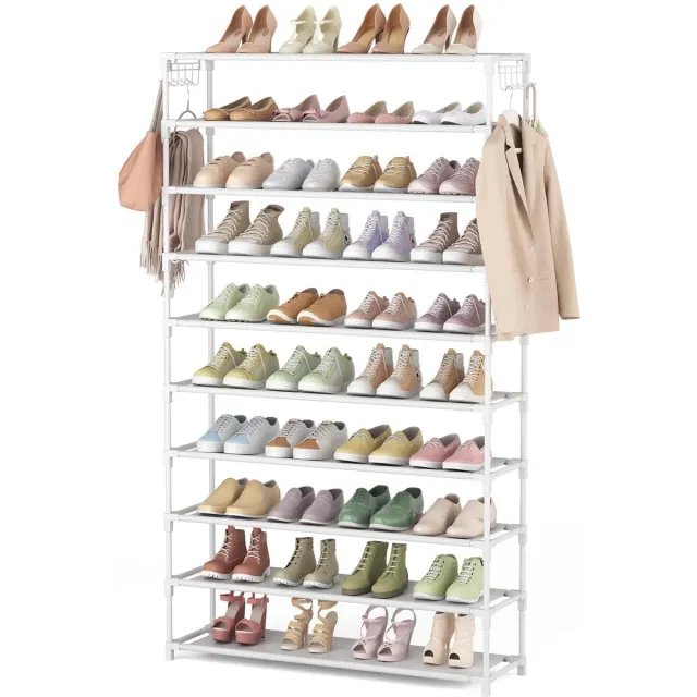Unyqoos Schoenenrek met 10 niveaus voor 50 paar schoenen - Ruimtebesparende schoenenopslagoplossing in wit groen