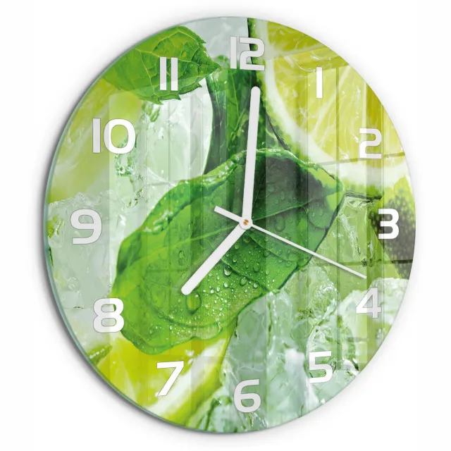 TULUP Wandklok - Limoen met ijs Wandklok Glas Decoratie - fi30 cm - Groente Gekleurde Glazen Klok - Witte handen - Ronde Klok - Klok Glas Met Opdruk - Moderne Wandklok Glas