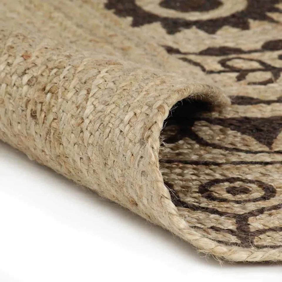 vidaXL Vloerkleed handgemaakt met donkerbruine print 90 cm jute bruin, foto 2
