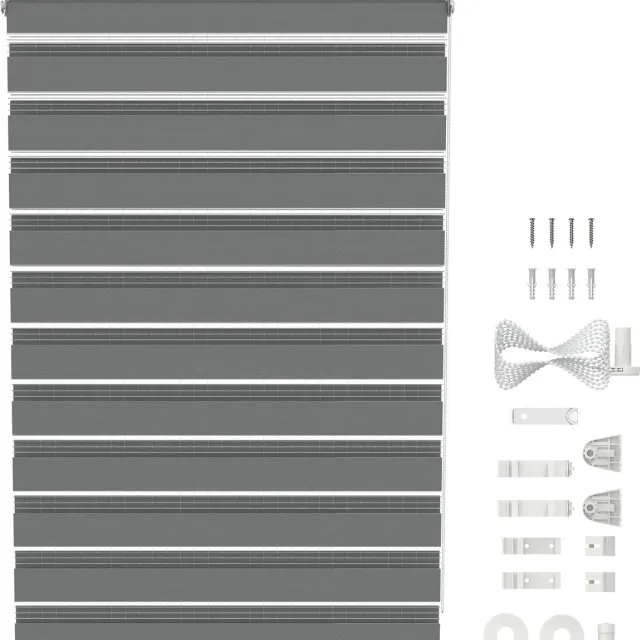 NAIZY Klemmfix Duo Rolgordijn Dubbel Rolgordijn 80x220cm Zonder Boren Lichtdoorlatend En Verduisterend Zebrarol Voor Raam En Balkon Grijs NAIZY