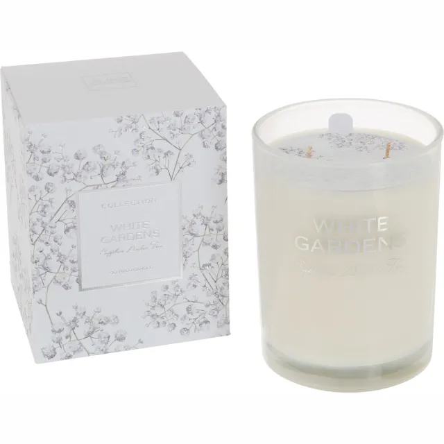 J-Line geurkaars White Gardens - Sapphire Amber Tea - wit - large - 70U