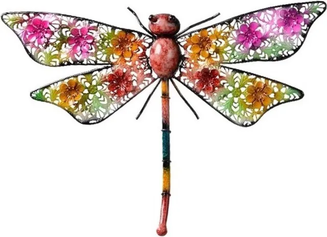 Decoris Libelle metalen tuin decoratie - gekleurd - 29 x 47 cm - voor binnen en buiten Multi